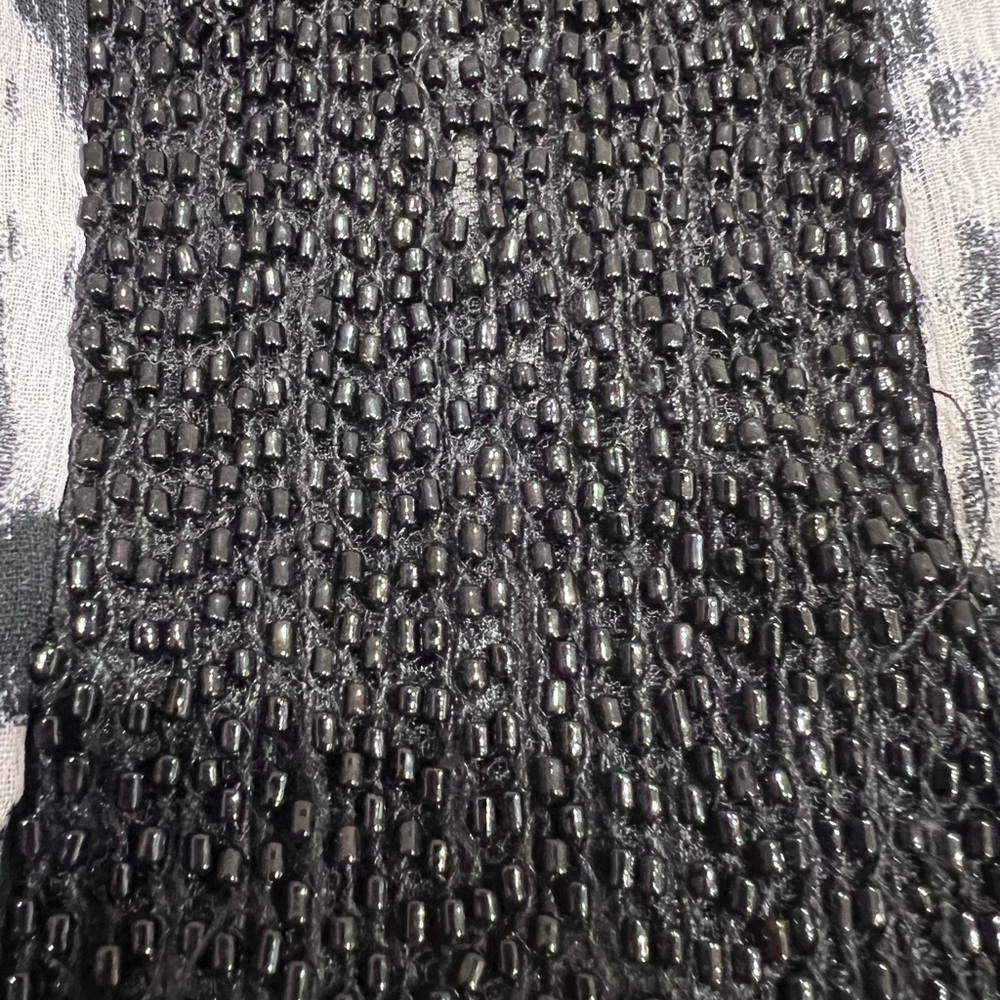Badgley Mischka Black and White Beaded Oversized V-neck Swim Coverup Top, Small - Picture 10 of 11
